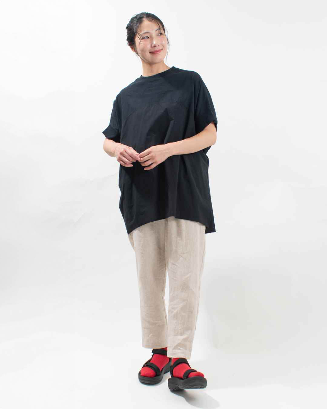 SB-1841  SO[ ] 布帛×カットソー切替コクーンチュニック