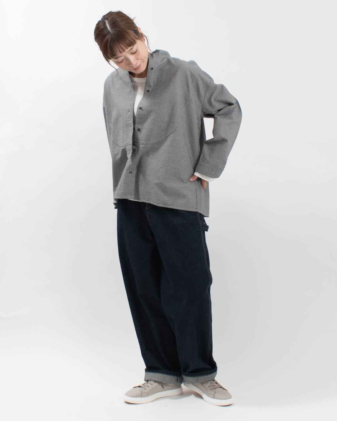 SO[ ] オックスヴィンテージウォッシュ ラウンド切替シャツ