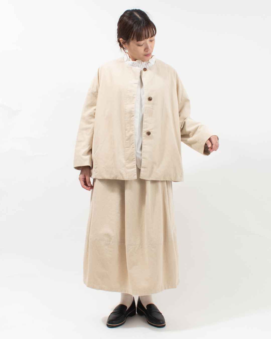 SO[ ] コーデュロイノーカラーコクーンジャケット｜ナチュラル