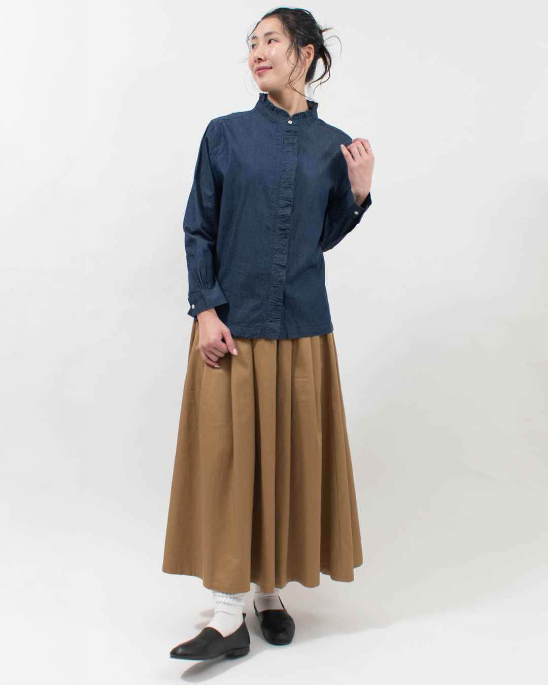 SB-1968  SO[ ] 4.5オンスライトデニム フリルブラウス