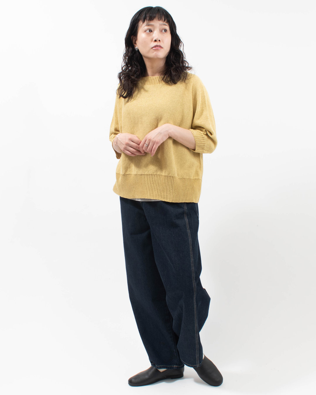 SJ-0110  SO[ ] ヘンプコットン × 1/16和紙ニット ワイドTラインニット