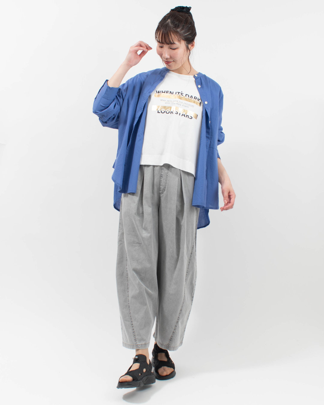 WLA2650  Noia キャンブリックボイル無地バンドカラーシャツ