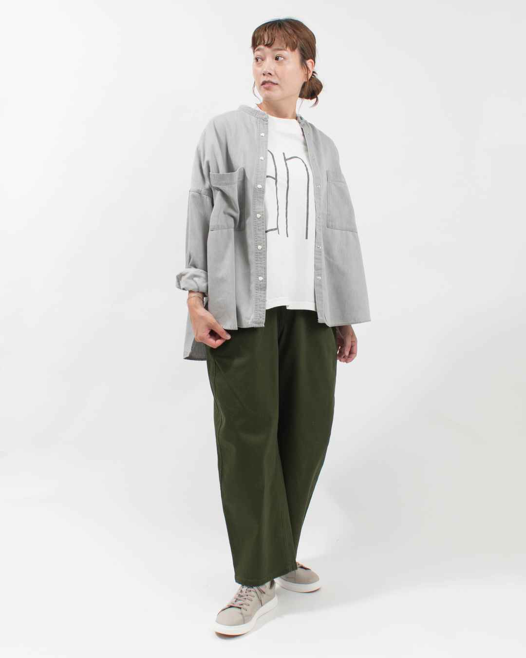 【新品】PLUS OTO.HA テンセルデニムオーバーシャツ　グレー 新品】PLUS OTO.HA テンセルデニムオーバーシャツ グレー 新品