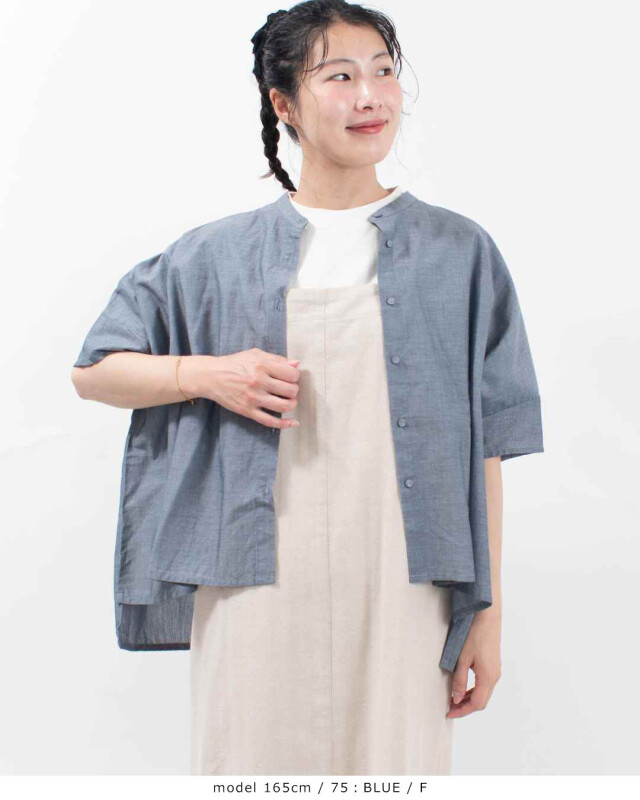blue willow コットン細番手ワイドシルエットブラウス