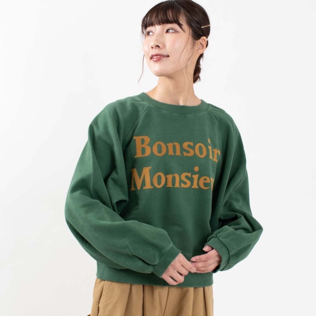 ichi Bonsoir Monsieurピグメント裏毛フロッキープリントプルオーバー