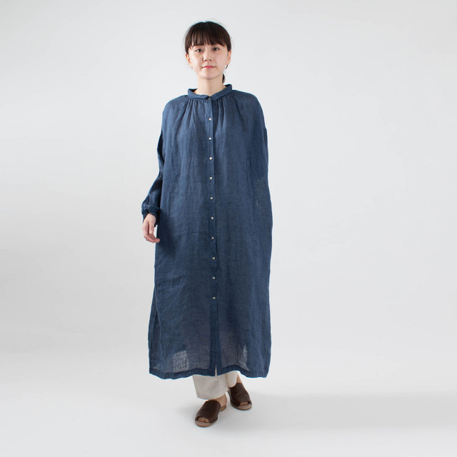 08mab 麻シャンブレーちび衿ワンピース ナチュラルファッション ナチュラル服の通販