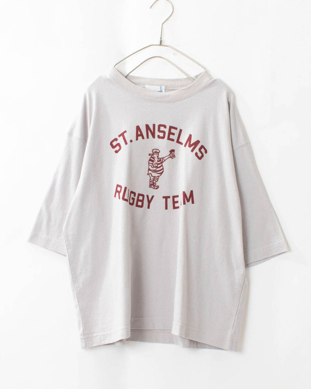 BLUE LAKE MARKET アメリカンドライ天竺|||6分袖ボックスプリントTee「ST.ANSELMS RUGBY TEAM」 B-501002 レディース ナチュラル  服 30代 40代 50代 BLUE LAKE MARKET アメリカンドライ天竺|||6分袖ボックス