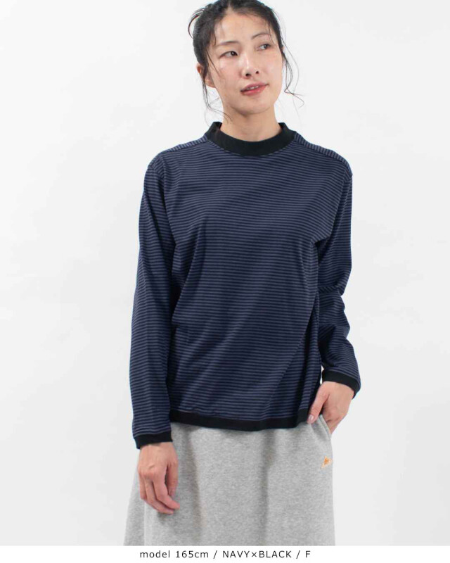 青、パープル系　ボーダー裏毛 BLUE LAKE MARKET アメリカンドライ天竺ボーダー||ヨーク切替