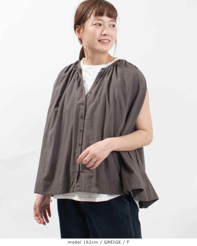 【新品・タグ付き】ギャザー　ノースリーブ　ブラウス SO[ ] ノースリーブギャザーブラウス｜ナチュラルファッション